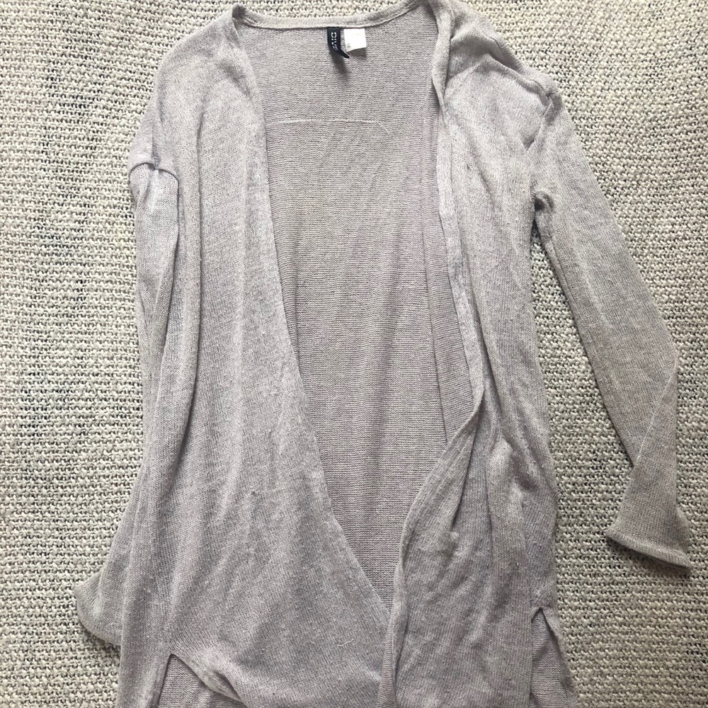Divided Tan Long Open-Front Cardigan (S)